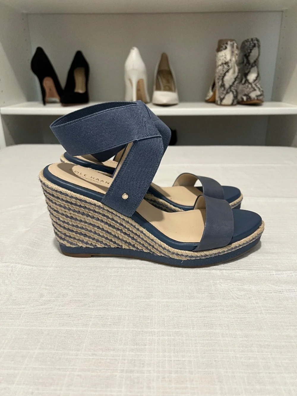 Cole Haan - Cloudfeel Espadrille Wedge Sandal - Blue Leather - Size 9 - NWOB